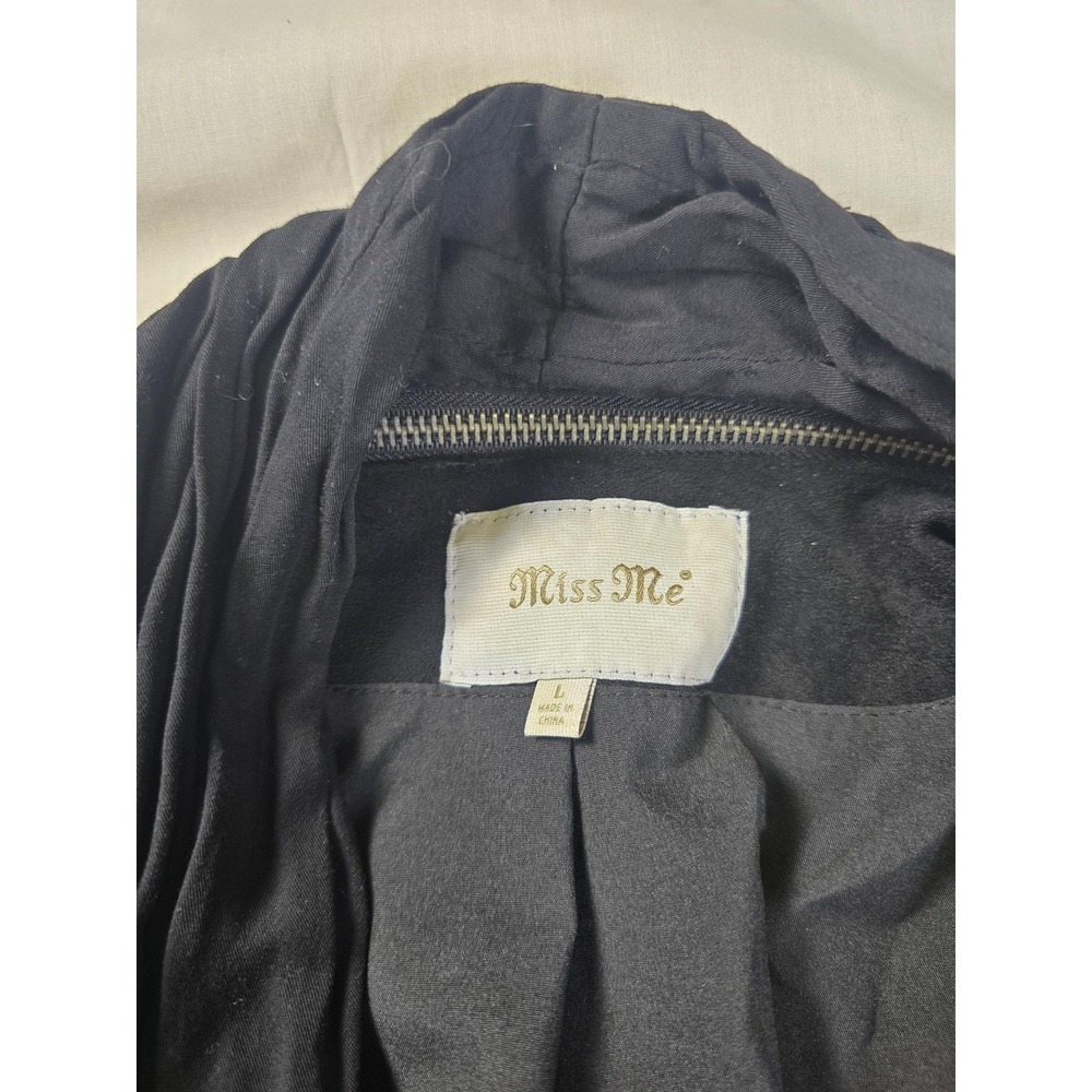 Miss Me Jacket Womens Large Black Faux Suede Moto Biker Zip Drape Front Lined - Picture 3 of 9